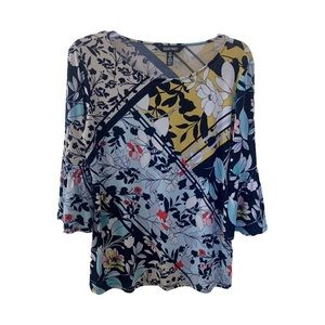 Ellen Tracy Medium Floral Scoop Neck Blouse